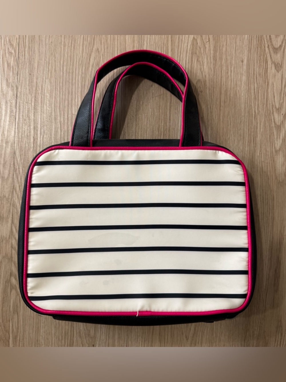 Betsey Johnson vintage striped Sequin Bow make up travel bag Tote - Picture 3 of 5